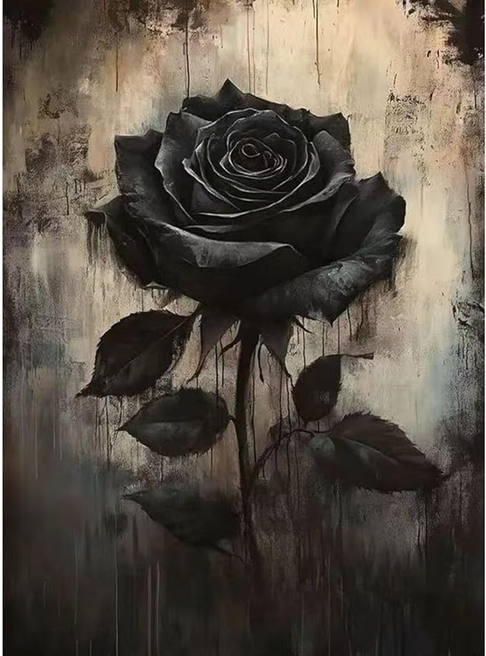 Black Rose Diamond Art Kits for Adults,Rose Flower Diamond Painting Kits for Adults Beginners,DIY 5D Diamond Dots with Full Drill Gem Art Crafts Kits for Home Wall Decor 12 X 16 Inch
